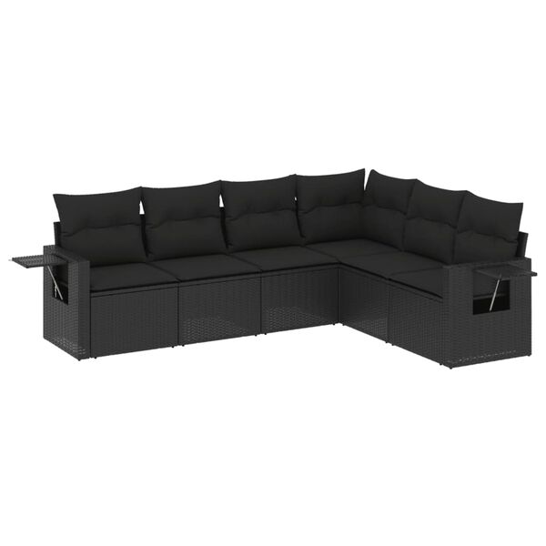 vidaXL Set mobilier de grădină cu perne, 6 piese, negru, poliratan
