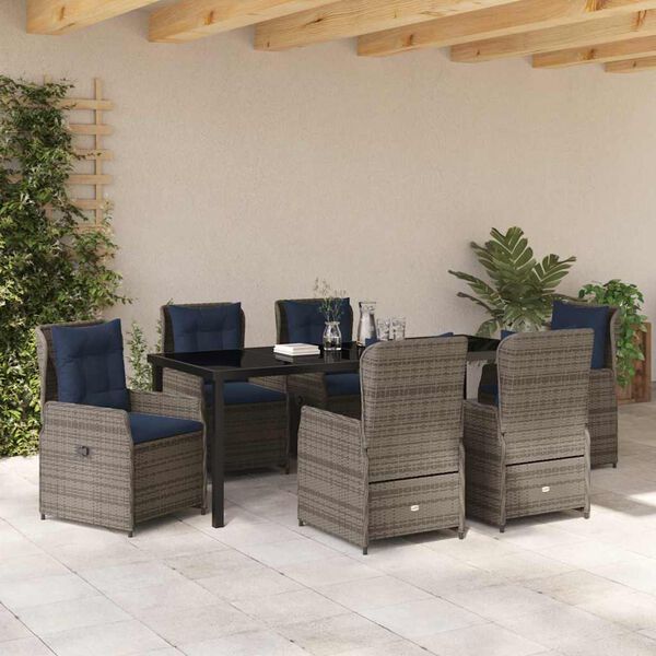 vidaXL Set de masă pentru grădină 7 pcs Gri Rattan poli