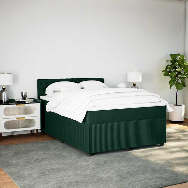vidaXL Pat box spring cu saltea, verde &icirc;nchis, 160x200 cm, catifea
