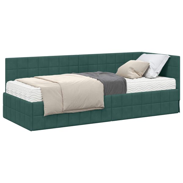 vidaXL Cadru de pat colțar cu saltea cu headboard 2 pcs Verde Catifea