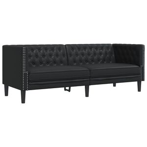 vidaXL Canapea Chesterfield cu 3 locuri, negru, piele ecologică
