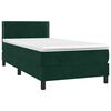 vidaXL Pat box spring cu saltea, verde &icirc;nchis, 90x200 cm, catifea
