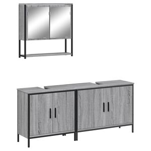vidaXL Set mobilier de baie, 3 piese, gri sonoma, lemn prelucrat