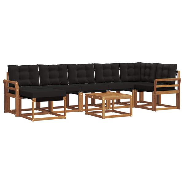 vidaXL Set de canapele de exterior cu pernă 8 pcs Natural și Negru