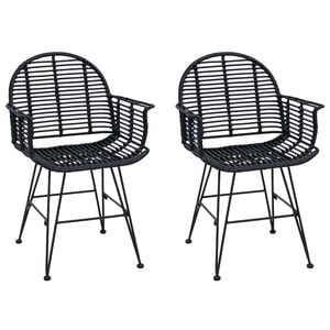 vidaXL Scaun de sufragerie 2 pcs Ratan și Fier Negru 57 x 55 x 85 cm