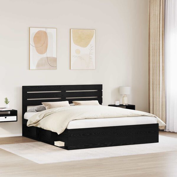 vidaXL Cadru de pat cu headboard Negru 180 x 200 cm Lemn de pin masiv