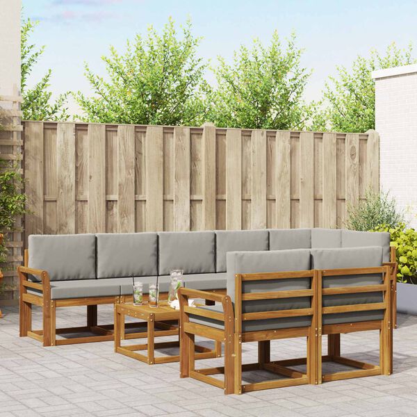 vidaXL Set de canapele de exterior 9 pcs Gri natural și deschis