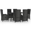 vidaXL Set mobilier de grădină cu perne, 7 piese, negru/gri, poliratan