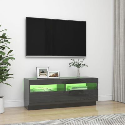 vidaXL Comodă TV cu lumini LED, gri extralucios, 100x35x40 cm