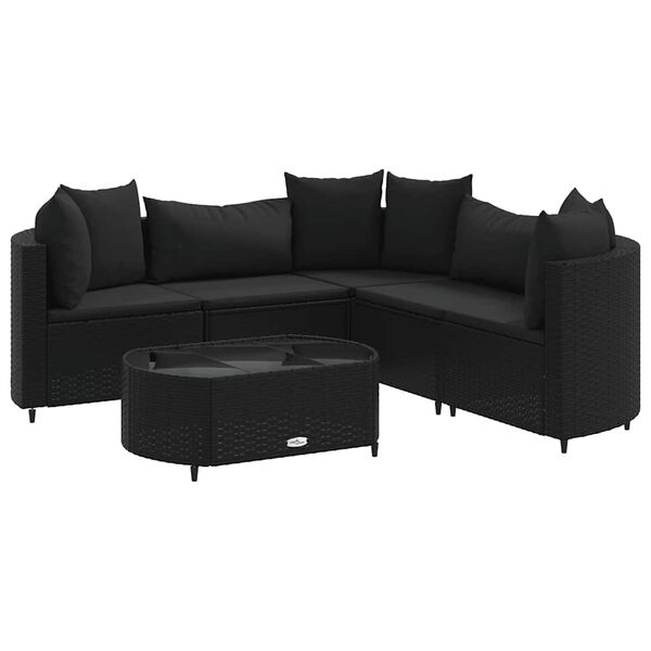 vidaXL Set mobilier de grădină cu perne, 6 piese, negru, poliratan