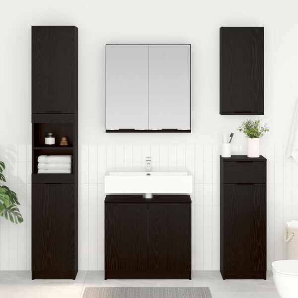 vidaXL Set de mobilier pentru baie 3 pcs Stejar Negru Lemn compozit