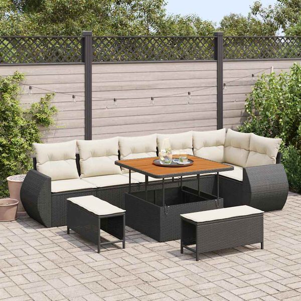 vidaXL Set de canapele pentru grădină 9 pcs Negru și Crem Poli Rattan