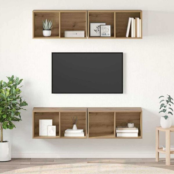 vidaXL Set comodă TV Pe perete 4 pcs Stejar Artizanal 37 x 37 x 72 cm