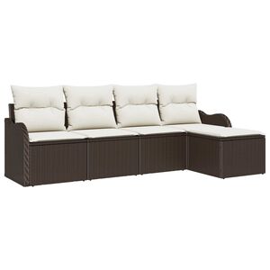 vidaXL Set de canapele pentru grădină cu pernă 5 pcs Maro Rattan poli