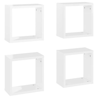 vidaXL Rafturi de perete cub 4 piese alb extralucios 30x15x30 cm