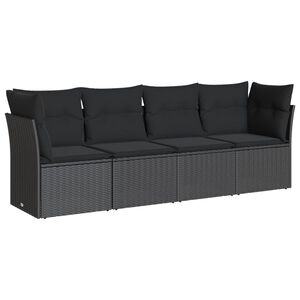 vidaXL Set mobilier de grădină cu perne, 4 piese, negru, poliratan