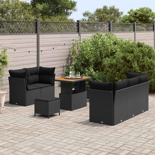 vidaXL Set de canapele pentru grădină cu pernă 8 pcs Negru