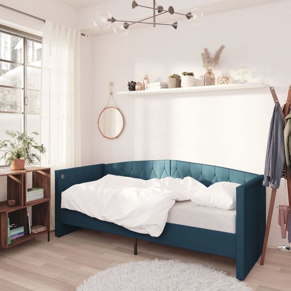 vidaXL Pat de zi cu saltea & USB, albastru, 90x200 cm, catifea