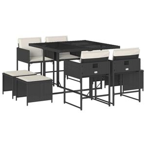 vidaXL Set mobilier de grădină cu perne, 9 piese, negru, poliratan