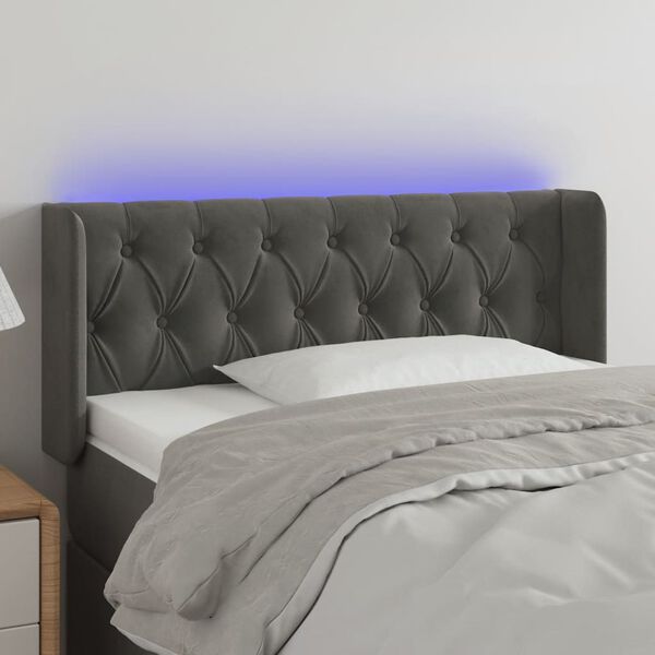 vidaXL Tăblie de pat cu LED, gri &icirc;nchis, 93x16x78/88 cm, catifea