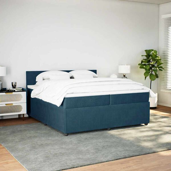 vidaXL Pat box spring cu saltea, albastru, 200x200 cm, catifea