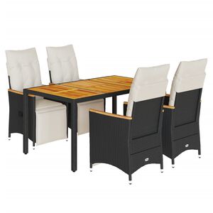 vidaXL Set bistro de grădină cu perne, 5 piese, negru, poliratan