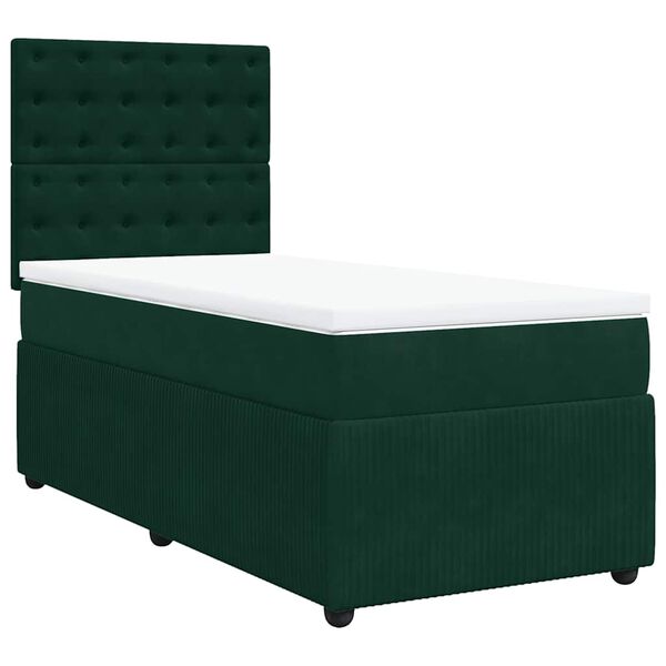 vidaXL Pat box spring cu saltea, verde &icirc;nchis, 90x190 cm, catifea