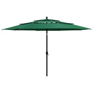 vidaXL Umbrelă grădină cu 3 niveluri, st&acirc;lp aluminiu, verde, 3,5 m