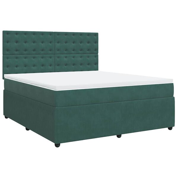 vidaXL Pat box spring cu saltea, verde &icirc;nchis, 180x200 cm, catifea