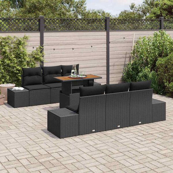 vidaXL Set de canapele pentru grădină 7 pcs Negru Rattan poli