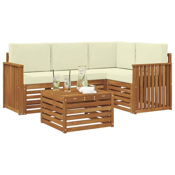 vidaXL Set de canapele de exterior cu pernă 5 pcs Natural și Crem