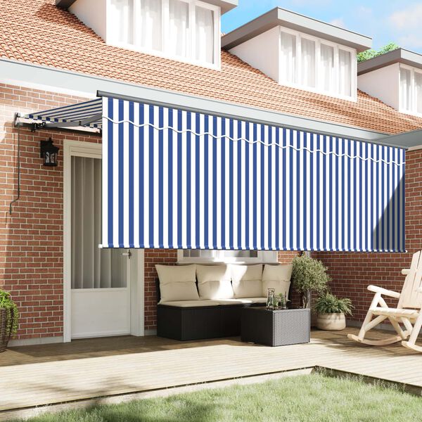 vidaXL Cortina Retractabilă Dungi Manual Albastru și alb 350 x 200 cm