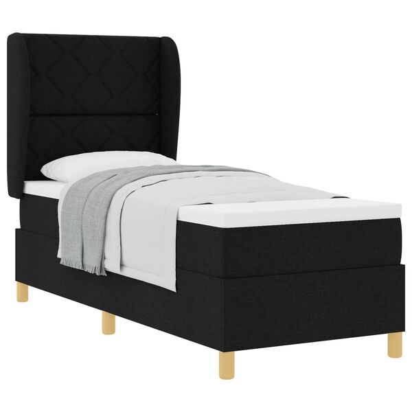 vidaXL Pat cu arcuri cu saltea cu headboard Negru 200 x 80 cm țesătură