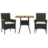 vidaXL Set mobilier grădină perne 3 piese negru poliratan/lemn acacia