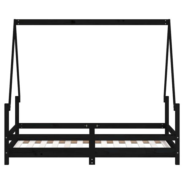 vidaXL Cadru de pat pentru copii, negru, 80x160 cm, lemn masiv de pin