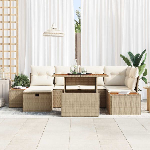 vidaXL Set de canapele pentru grădină cu pernă 7 pcs Bej Rattan poli