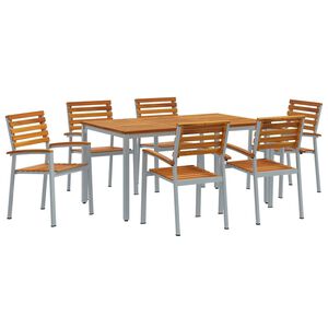 vidaXL Set de masă pentru grădină 7 pcs Gri Lemn Solid de Acacia