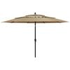 vidaXL Umbrelă de grădină 3 niveluri, st&acirc;lp aluminiu, gri taupe, 3,5 m