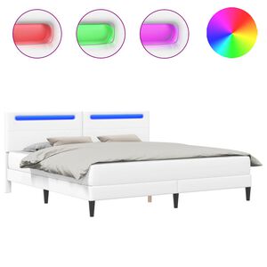 vidaXL Cadru de pat cu benzi LED Alb 180 x 200 cm Piele artificială