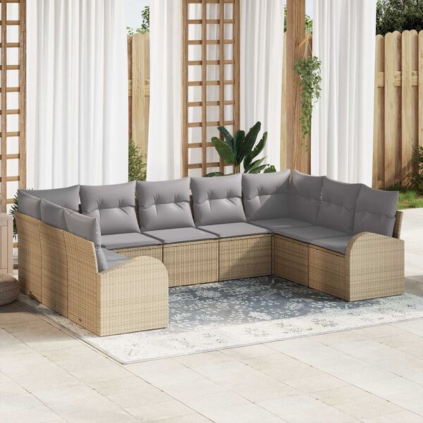 vidaXL Set de canapea cu pernă 9 pcs Bej Poli Rattan