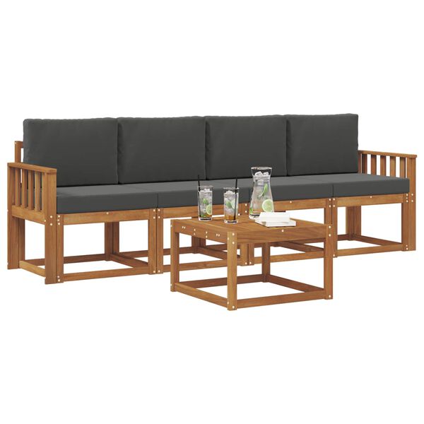 vidaXL Set de canapele de exterior cu pernă 5 pcs Natural și Antracit