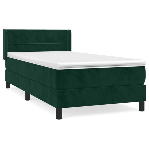 vidaXL Pat box spring cu saltea, verde &icirc;nchis, 100x200 cm, catifea
