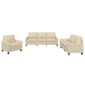 vidaXL Set de canapele cu perne, 3 piese, crem, textil