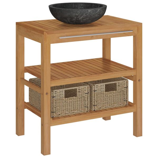 vidaXL Măsuță toaletă, lemn masiv de tec, cu chiuvetă marmură, negru