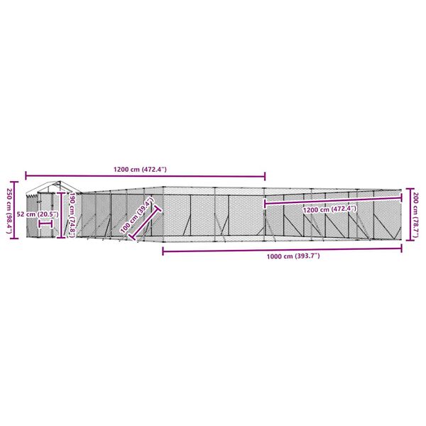 vidaXL Padoc exterior cu acoperiș argintiu 12x12x2,5 m oțel galvanizat