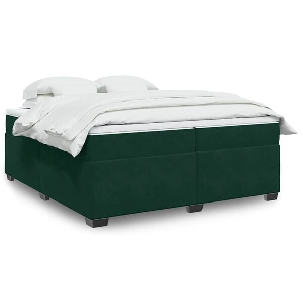 vidaXL Pat box spring cu saltea, verde &icirc;nchis, 200x200 cm, catifea