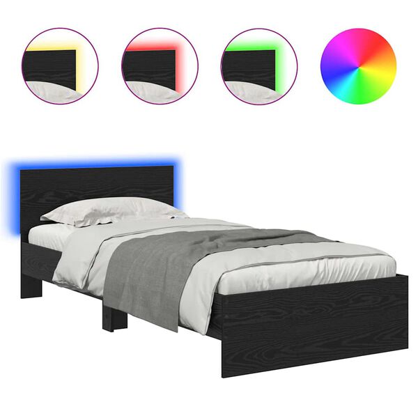 vidaXL Cadru de pat Stejar Negru 90 x 190 cm Lemn compozit