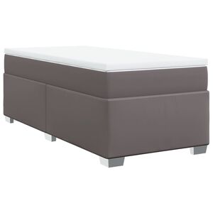 vidaXL Pat box spring cu saltea, gri, 90x190 cm, piele ecologică