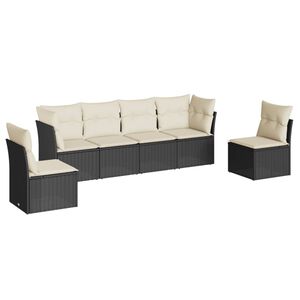 vidaXL Set mobilier de grădină cu perne, 6 piese, negru, poliratan