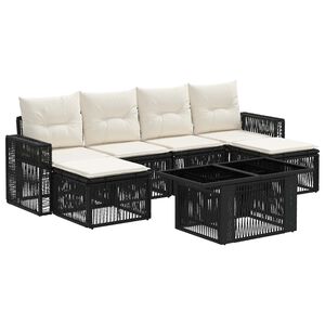 vidaXL Set de canapele pentru grădină 7 buc. Negru și Alb crem